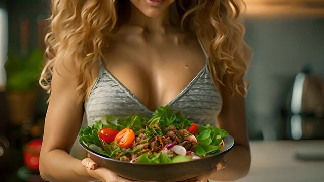 Close up of young woman using fitness plan mobile app on smartphone to tailor make her daily diet meal plan