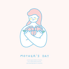 Mother's day template with mother holding carnation illustration.
