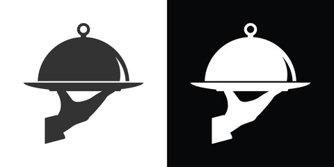 restaurant with cloche icon on black and white