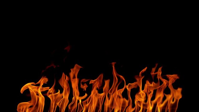 Super Slow Motion of Fire Line Isolated on Black Background. Filmed on High Speed Cinema Camera, 1000fps.