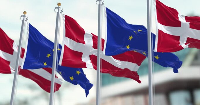 National flags of Denmark and of the European Union waving in the wind