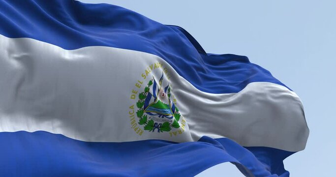 National flag of El Salvador waving in the wind on a clear da