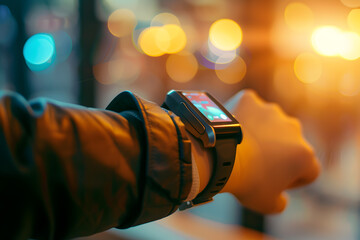 Contactless payment concept - closeup of a wearable on hand