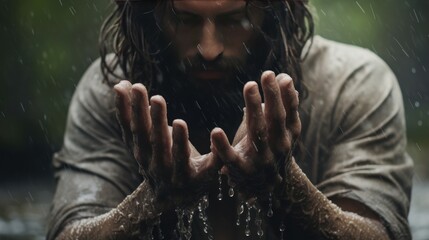 John the Baptist. Hand with water dripping