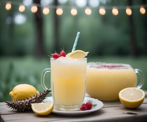 glass of refreshing summer lemonade, created using generative AI technology