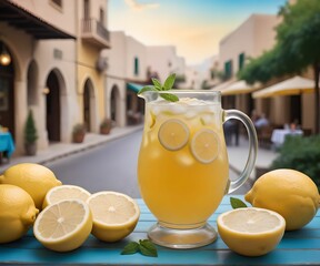 glass of refreshing summer lemonade, created using generative AI technology