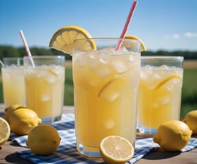 glass of refreshing summer lemonade, created using generative AI technology