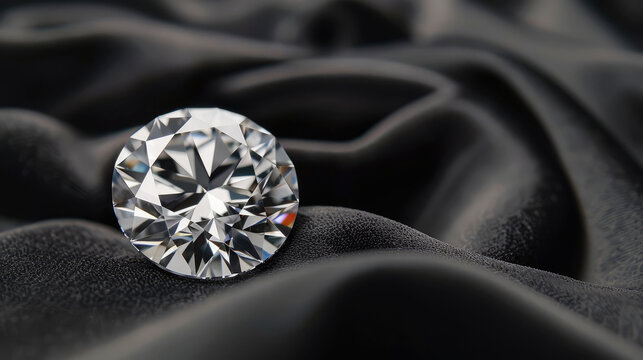 large white diamond lies on black velvet close-up