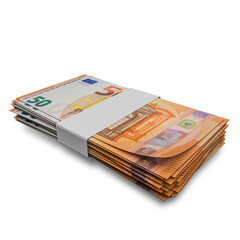 3D rendering of Stacks of European Union Money 50 Euro Banknotes