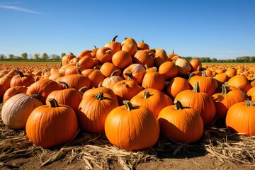 background of many piles of harvested pumpkins