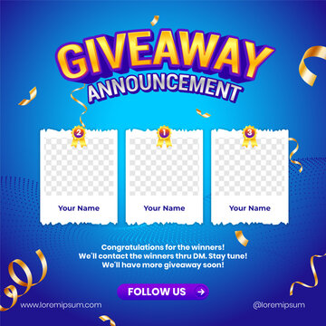 Giveaway winner announcement social media post banner design template