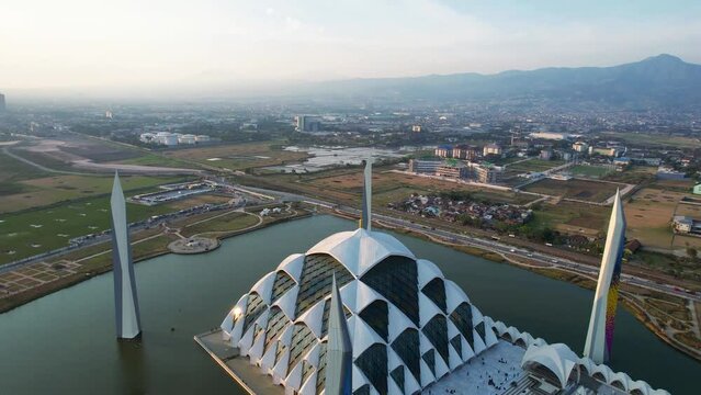 Aerial view show Al Jabbar Great Mosque a landmark and icon of West Java Province. 