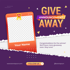 Giveaway winner announcement social media post banner design template