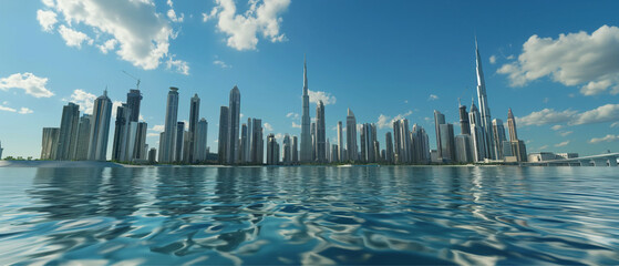 Naklejka premium business city, city skyline with lake, panoramic view