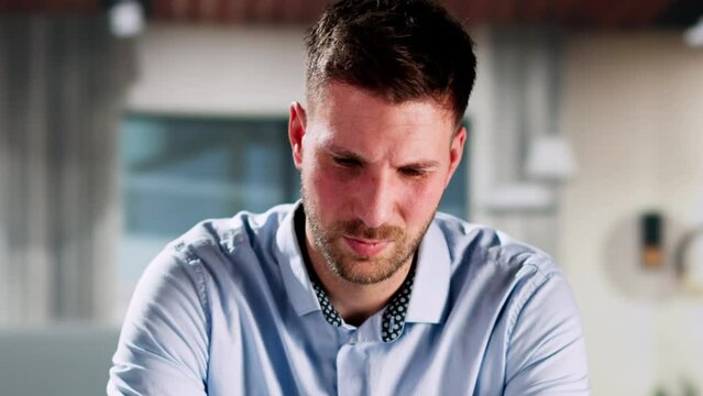 Eye Pain And Inflammation. Man With Retina Fatigue