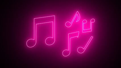 Glowing Music notes icon. Abstract Audio icon, melody. Disk and dj console. Audio Technology Concept with music symbol as a neon light.