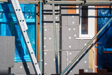 External wall insulation panels installed on house in england uk - obrazy, fototapety, plakaty