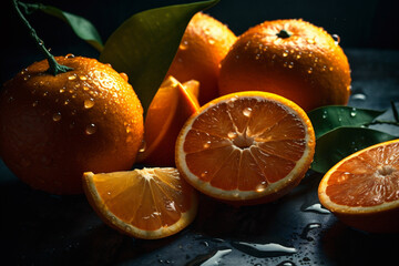 Primer plano de naranjas, creado con tecnología de IA generativa.