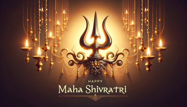 Luxury maha shivratri background with trident and lights.