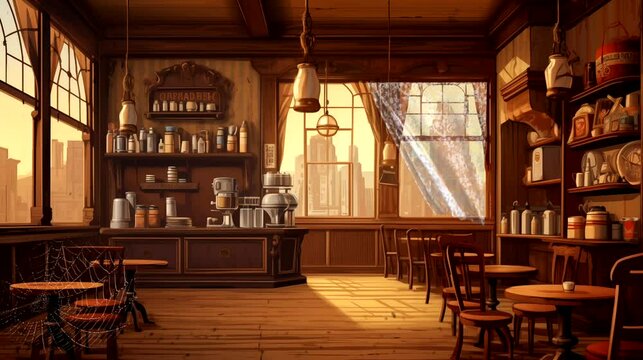 Old interior of a restaurant. Seamless looping time-lapse 4k video animation background