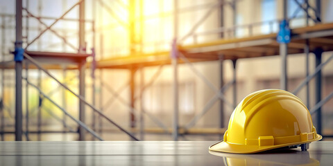 Construction site background with worker helmet, labor day background. 
