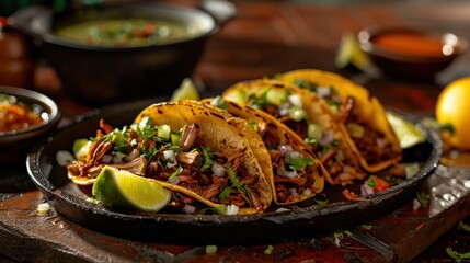 Wide variety of Mexican food with tacos.