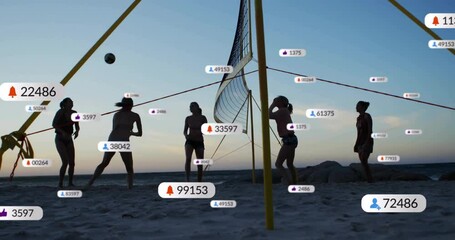 Animation of digital data processing over diverse beach volleyball players - Powered by Adobe