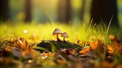 Obraz premium mushrooms in the forest, close-up, natural light, hyper realistic
