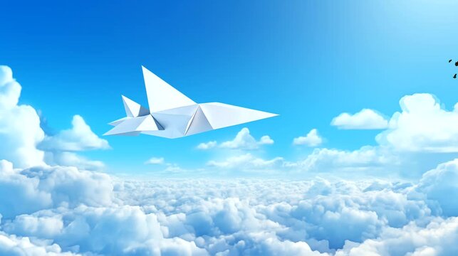 Paper airplane in the sky. Seamless looping time-lapse 4k video animation background