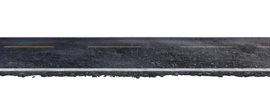 Straight asphalt road isolated on transparent background, side view