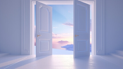 Open the door success and hope, 3D rendering.