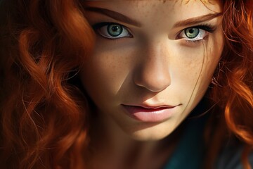 incredibly beautiful red-haired girl - obrazy, fototapety, plakaty