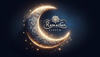 Ramadan luxury greeting card with intricate and realistic crescent moon. - obrazy, fototapety, plakaty