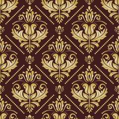 Classic seamless pattern. Damask orient ornament. Classic brown and golden vintage background. Orient pattern for fabric, wallpapers and packaging