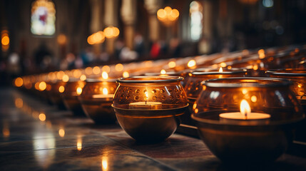 soft focus atmospheric photography of candles - obrazy, fototapety, plakaty