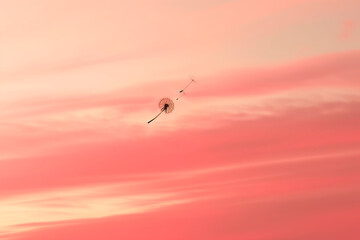 Fototapeta premium Copy Space. A single dandelion silhouette against a gradient of dawn colors offers a tranquil yet optimistic backdrop, ideal inspires positivity and serene.