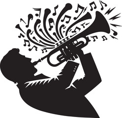 D trumpet -flugel horn trumpet Silhouette- Black and White Illustration