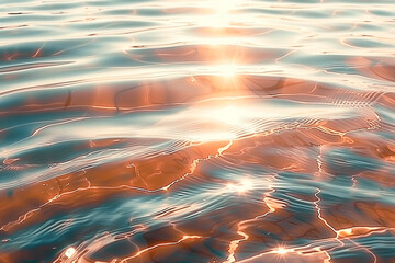 Copy space. Rippling waters bathed in the golden glow of sunrise create a peaceful yet uplifting background, with a sense of joy and positivity.