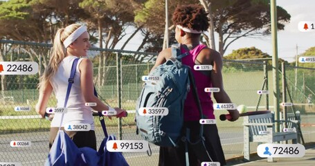 Animation of digital data processing over diverse female tennis players - Powered by Adobe