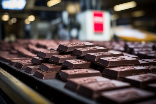 chocolate candies moves along a conveyor