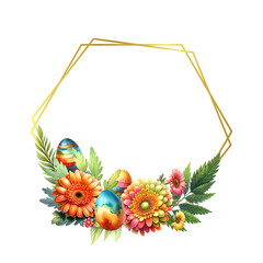 Gold Geometric Gerbera Daisy with Easter eggs leaves Frames