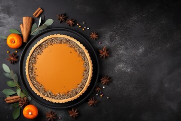 Pumpkin pie with empty space for text, top view - obrazy, fototapety, plakaty