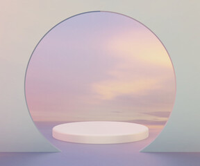 Sky podium background, Abstract scene for products, Mockup product display, Stage showcase, Studio geometric scene, 3D Rendering.