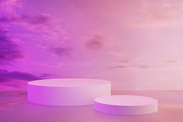Sky podium background, Abstract scene for products, Mockup product display, Stage showcase, Studio geometric scene, 3D Rendering.
