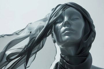 angular shot of mannequin with silk scarf in a windswept look