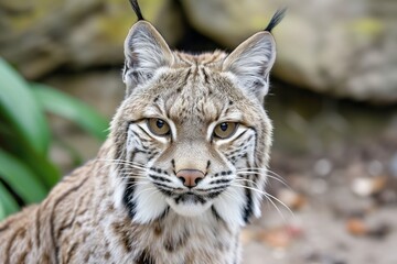 Obraz premium bobcat staring at the lens, eyes in sharp focus