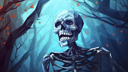 Polygonal style Halloween poster skeleton - obrazy, fototapety, plakaty