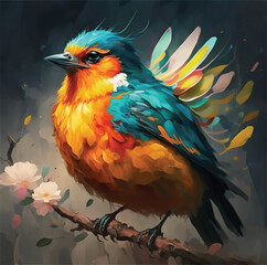 Colorful Bird cinematic illustration painting Ai