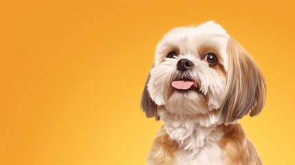 Shih Tzu dog on a one color background, copy space, realistic - generative ai - obrazy, fototapety, plakaty