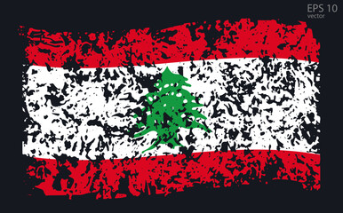Vector flag of Lebanon. Vector illustration with cracks and abrasions.